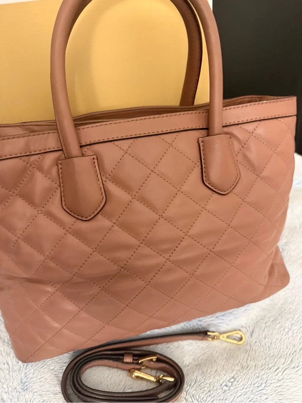 Michael Kors Quilted Satchel in Mauve Brown with Gold Hardware